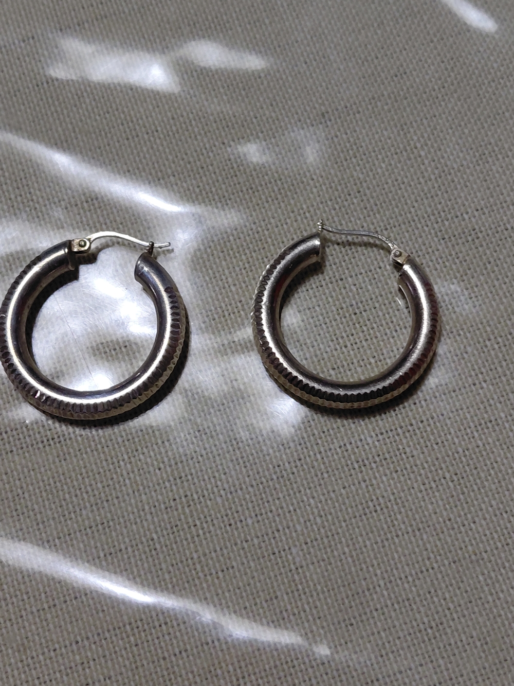 Silver Textured Hoop Earrings - Women Jewelry